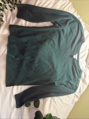 Christopher & Banks Dark Teal Long-Sleeve Crewneck Shirt with Shoulder Buttons